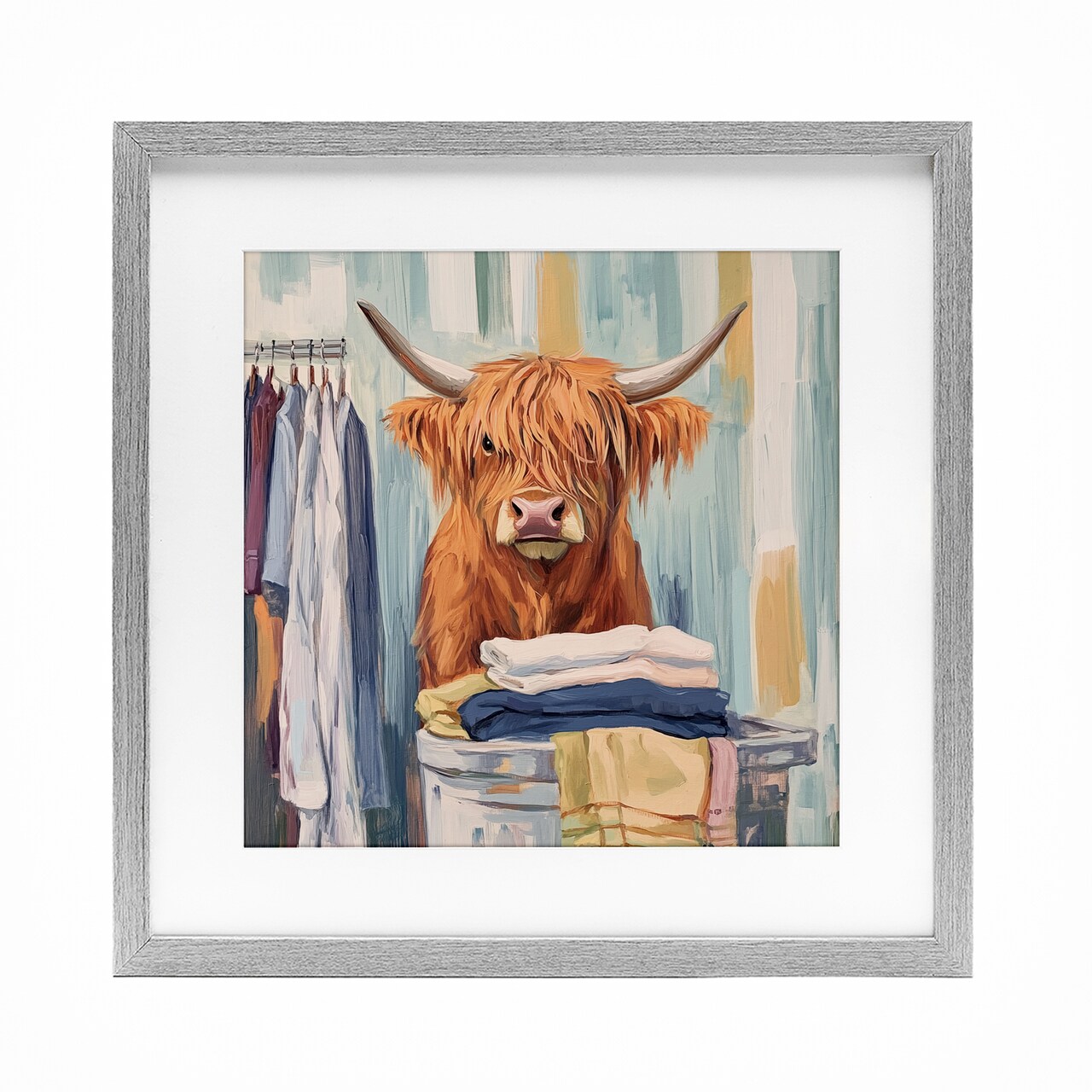 Stupell Industries Folding Fun Laundry Cow Framed Print Under Glass, design by Nina Blue